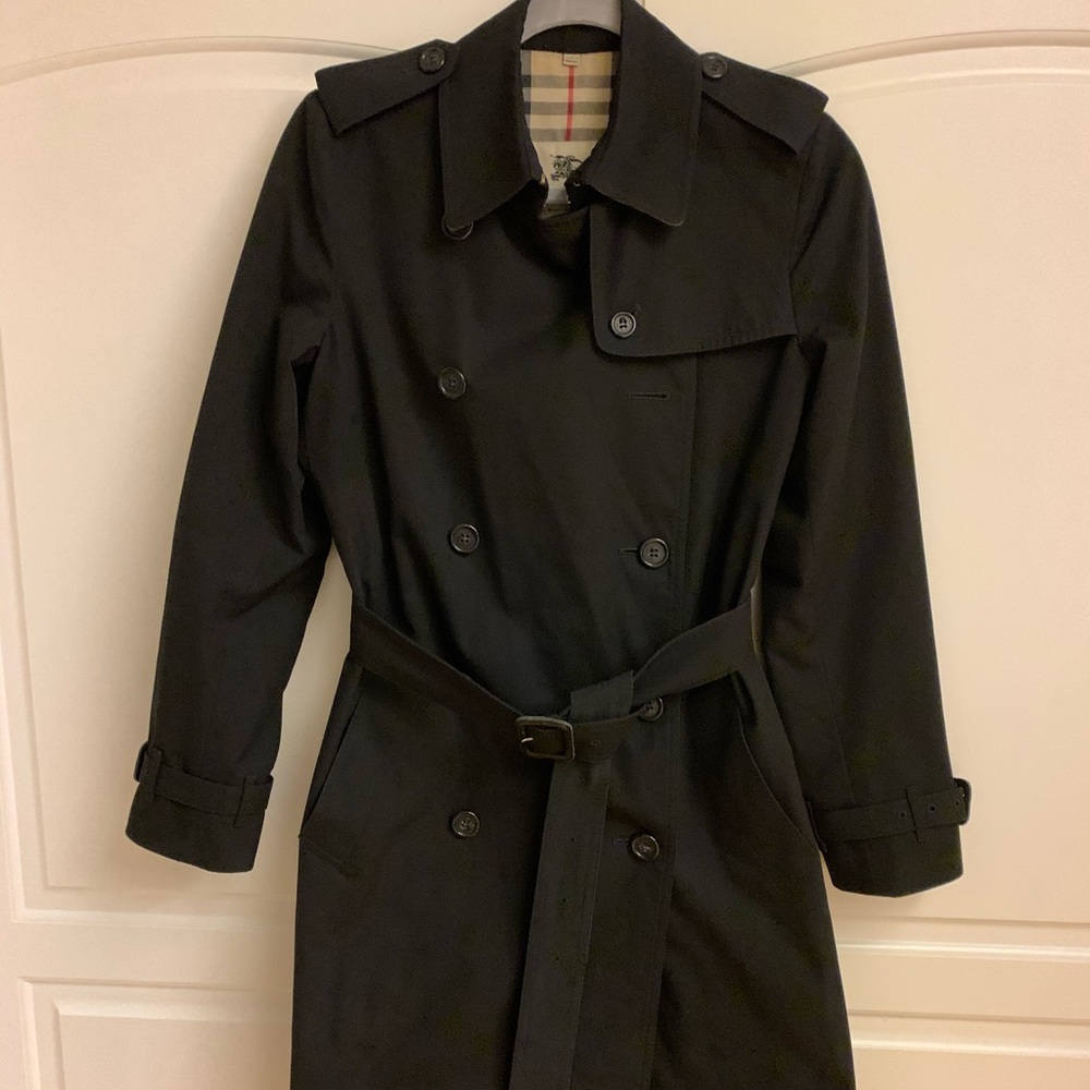 Authentic Burberry Black Trench Coat Long UK Sz 8